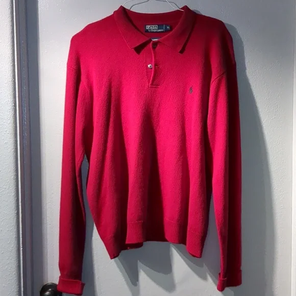 Vintage Vintage Polo Ralph Lauren Lambswool Sweater Polo XL Red - Picture 2 of 6